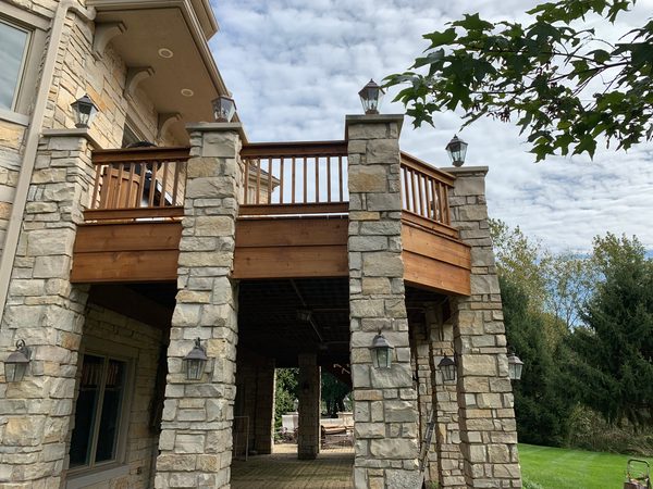 Cedar Deck with Stone-Base Posts